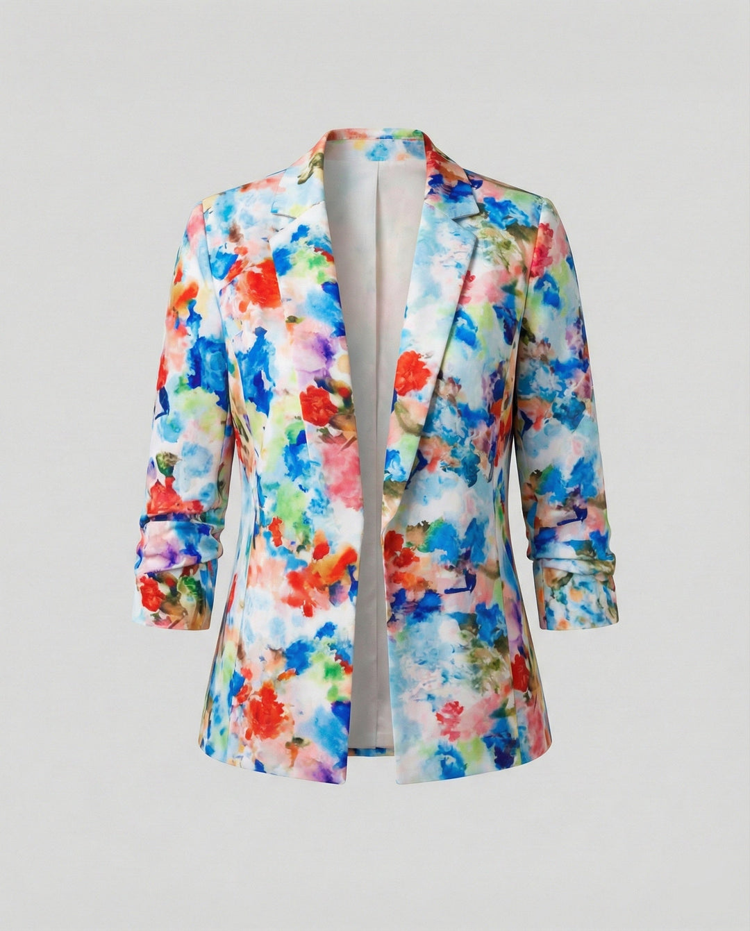 Blå och orange blommig damblazer med skräddarsydd passform