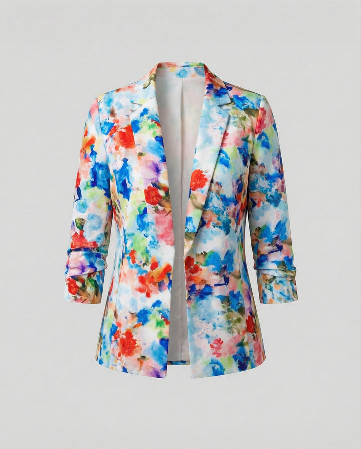 Blå och orange blommig damblazer med skräddarsydd passform