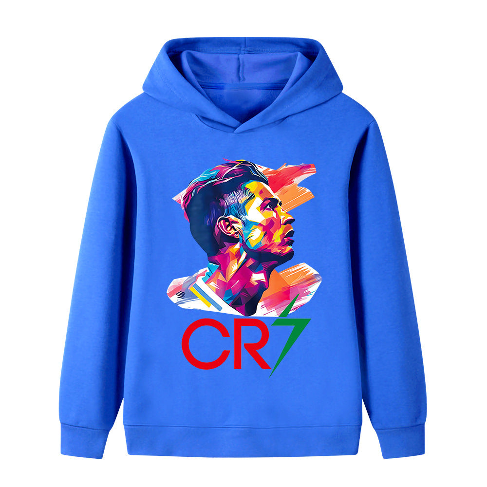 Blå Cristiano Ronaldo huvtröja för barn med sportig design