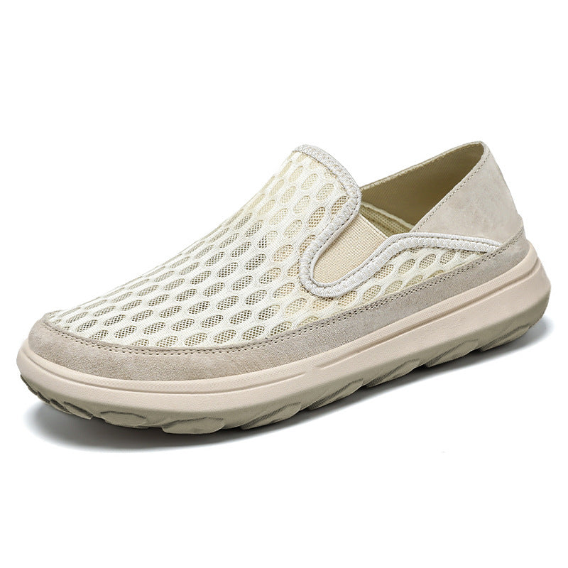 Beige herrsneakers i slip-on utförande med elastiska sidor