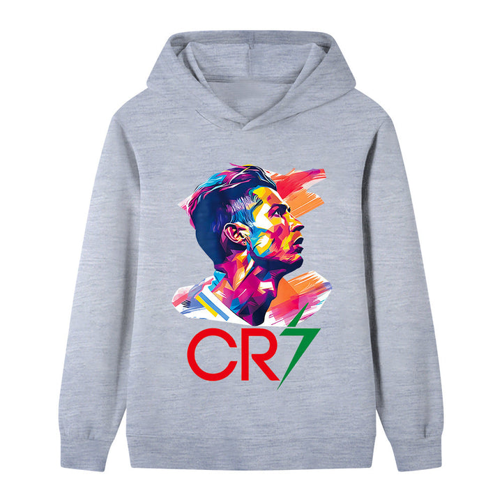 Barnkläder online svart hoodie med tryck av fotbollsstjärna