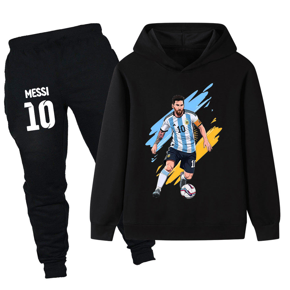 Svart Lionel Messi träningsset med huva och mjukisbyxor för barn