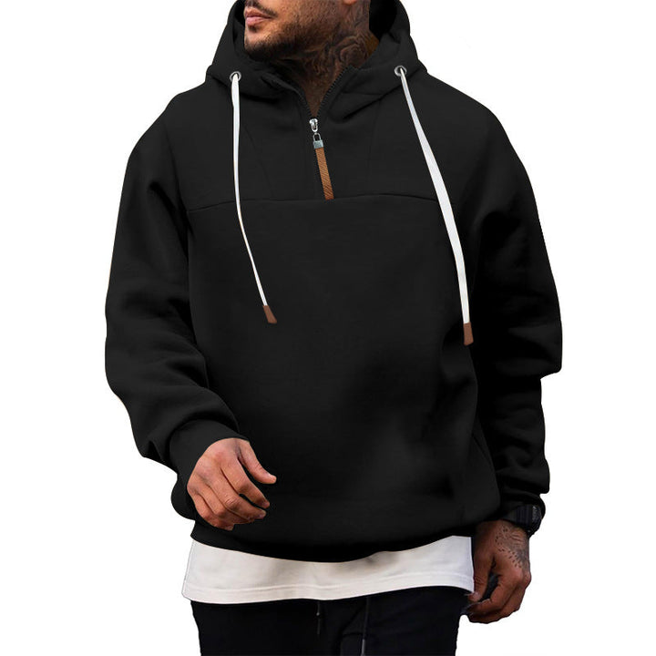 Grå herr hoodie med halvzip och justerbar huva i bekväm passform