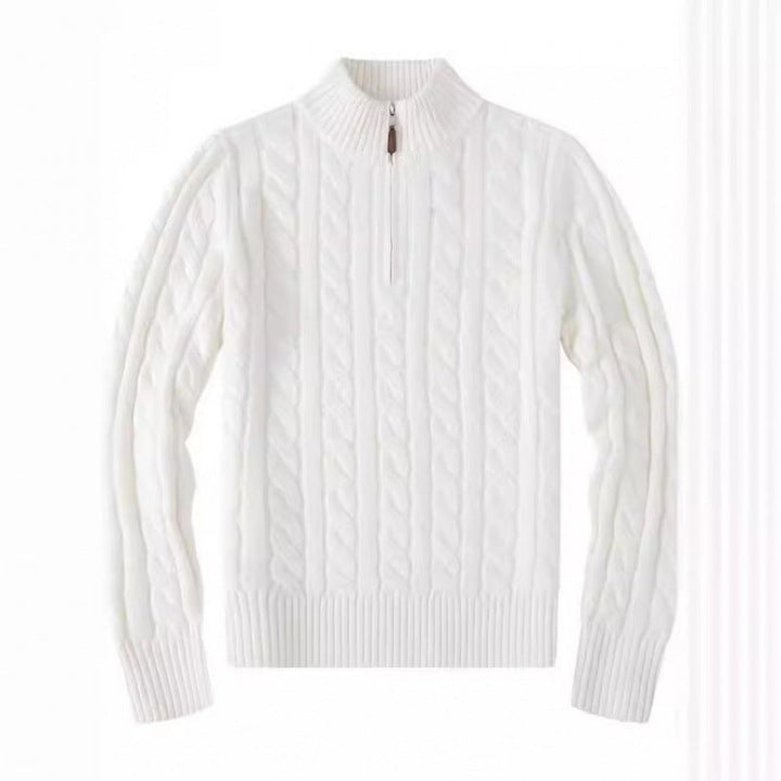 Detaljbild på dragkedja och krage på herrtröja för höstmode