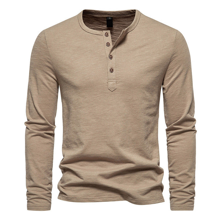 Khakifärgad slim fit henley-tröja med långa ärmar
