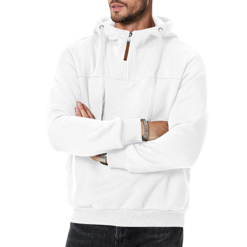 Detaljbild på dragkedja och huva för herrkläder hoodie med halvzip