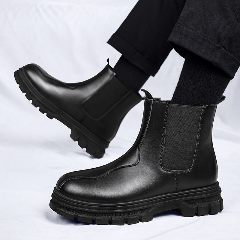 Moderna svarta platåboots för herrar med elastiska sidopaneler