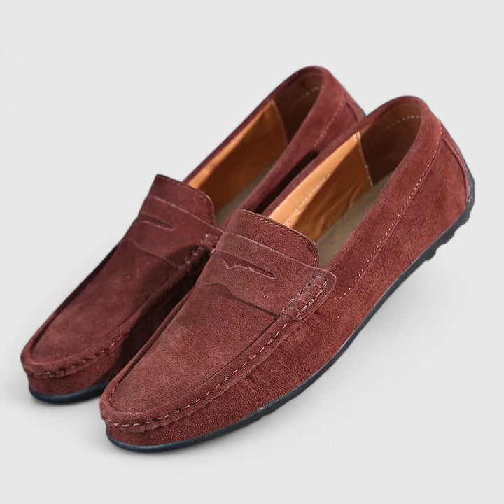 Bruna läderloafers för herr i klassisk modell, sida