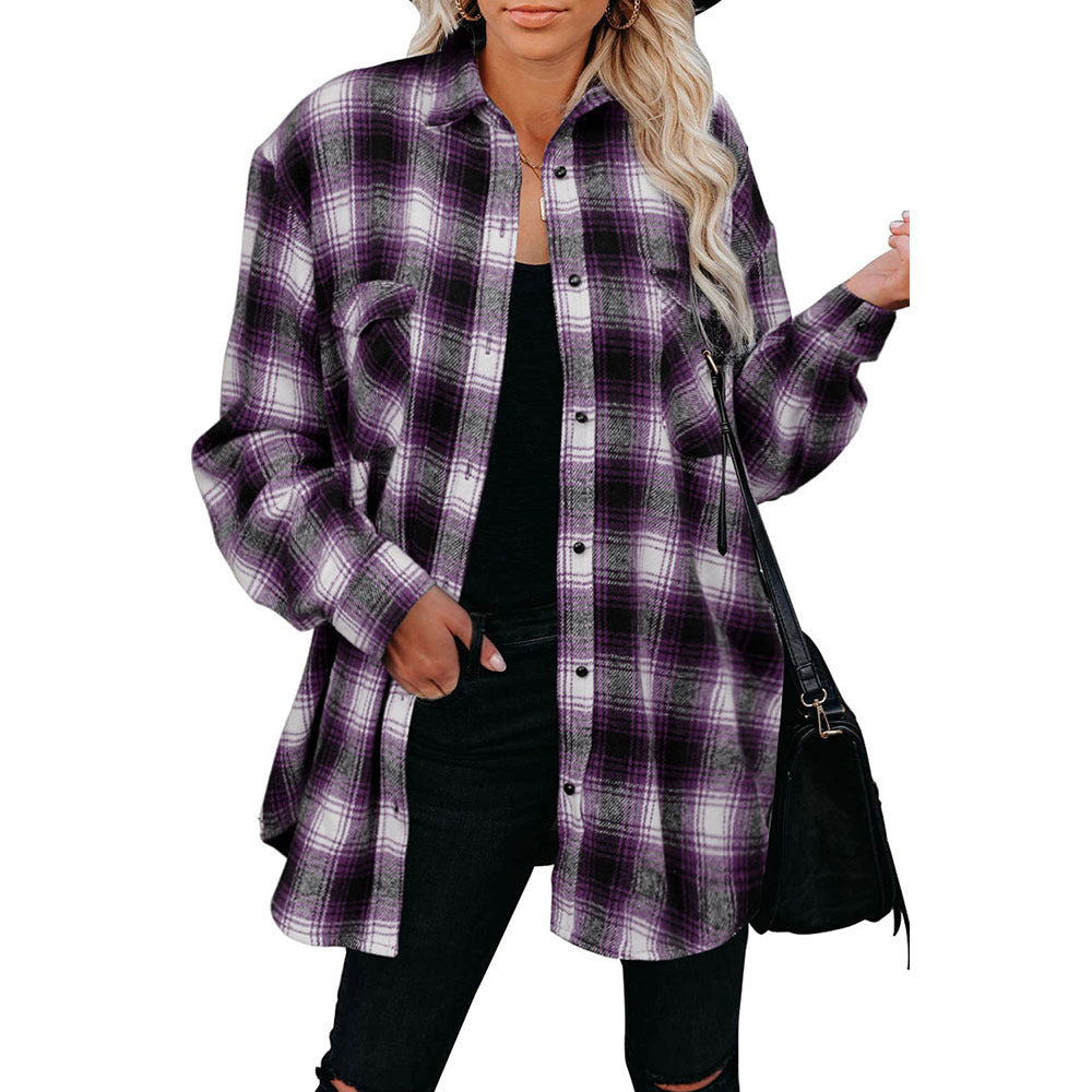 Höstmode look med rutig skjortjacka för dam utomhus