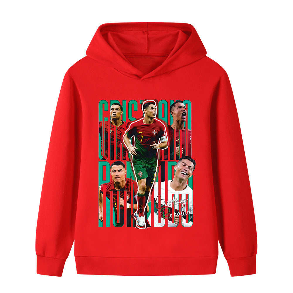 Ronaldo fotbolls hoodie för barn bakifrån med Portugal tryck