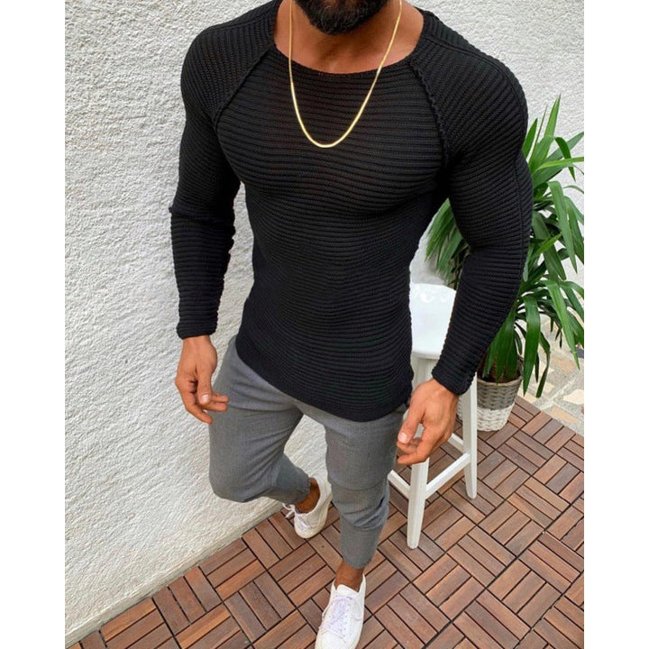Svart långärmad tröja för herrar i slim fit modell med textur