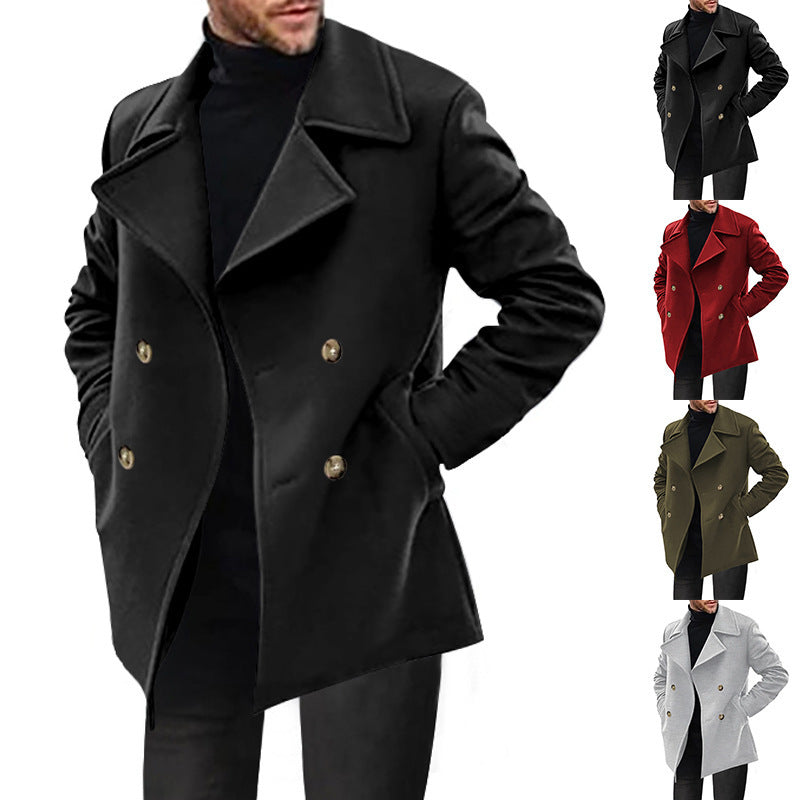 Klassisk dubbelbröstad peacoat för herrar i mörk nyans