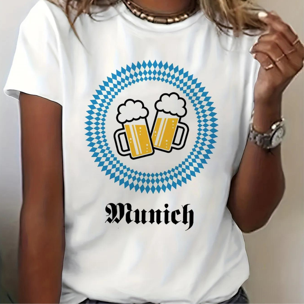 Vit t-shirt för dam med Oktoberfest-motiv på framsidan