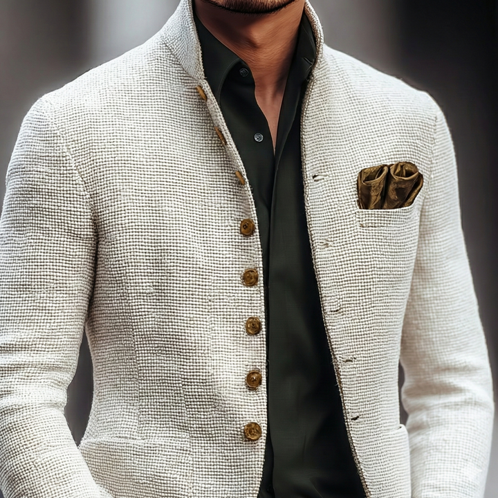 Snygg vit stickad cardigan för män, perfekt för en smart-casual stil.