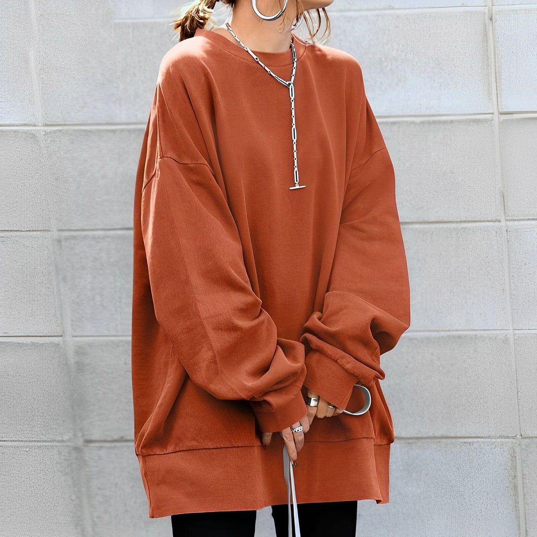 Beige dam sweatshirt i överdimensionerad modell med rund hals