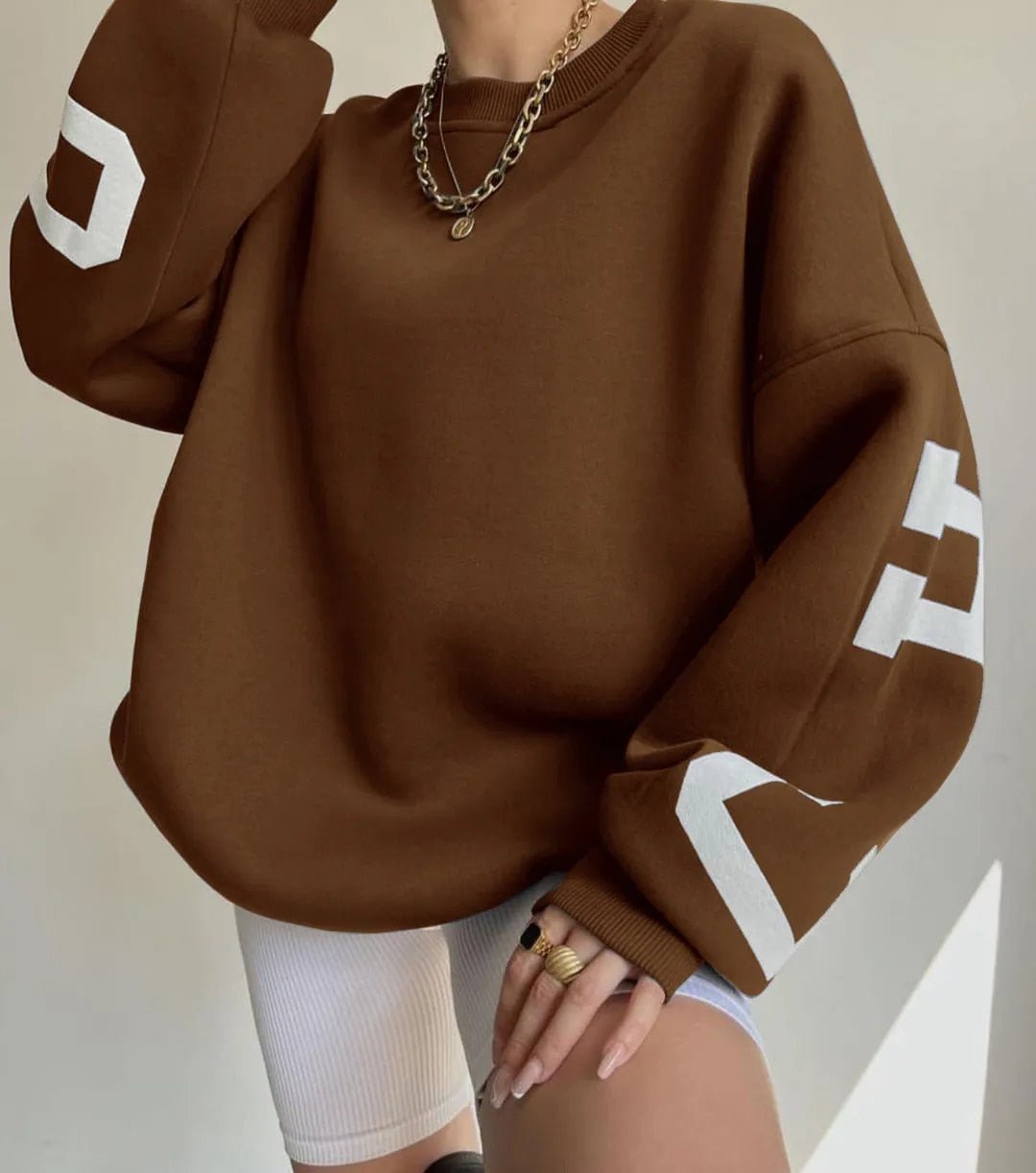 Dam oversized sweatshirt med snyggt bokstavstryck i bekväm passform