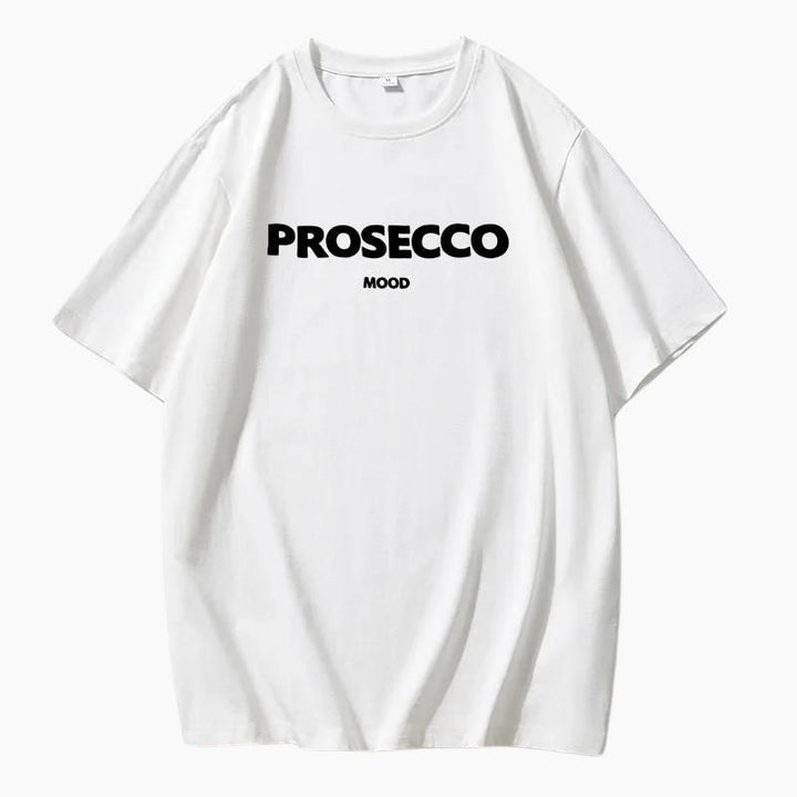 Oversized dam t-shirt med roligt prosecco tryck för vardagsmode