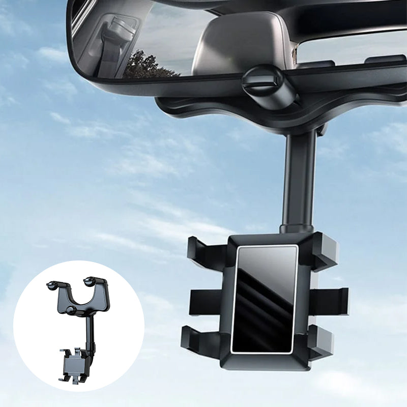Universal 360° roterande telefonhållare för bilbackspegel i svart design