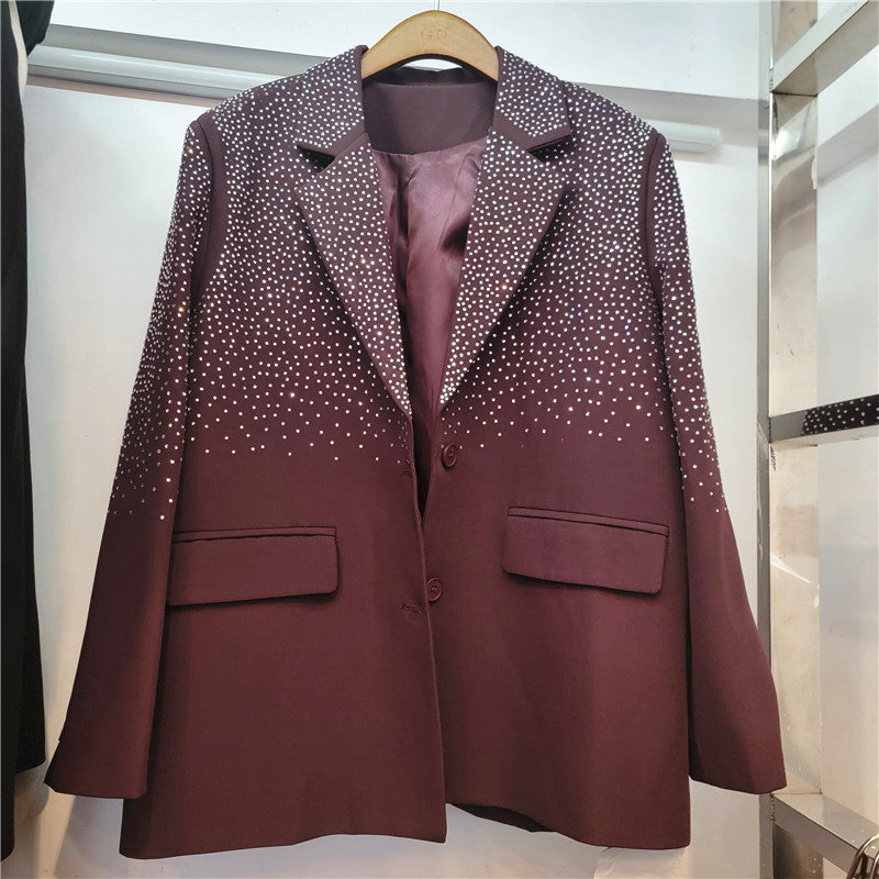 Claret röd paljettblazer för dam med elegant design