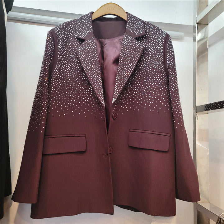 Claret röd paljettblazer för dam med elegant design