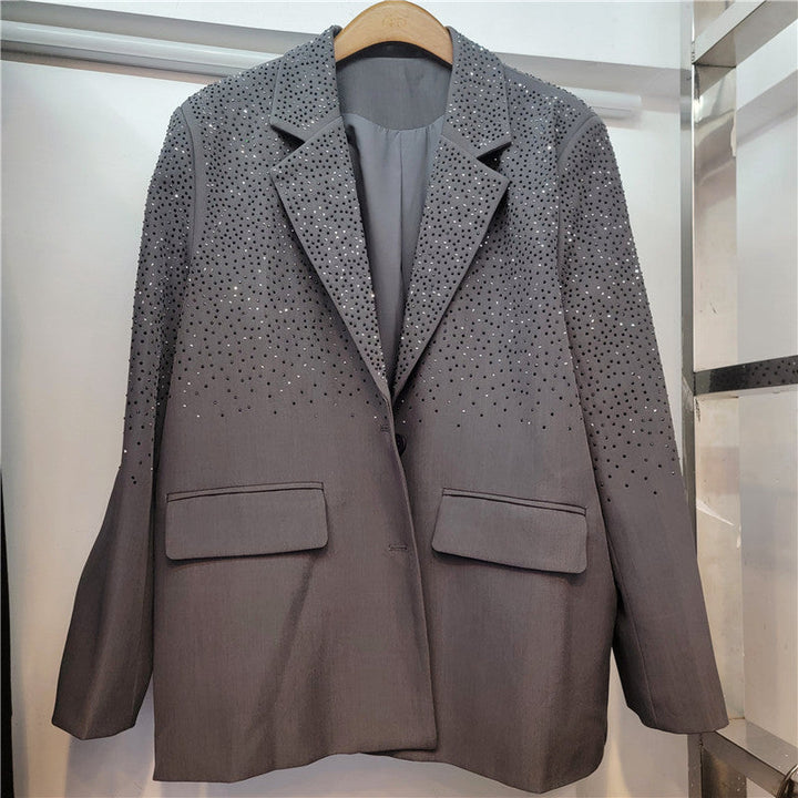 Grå paljettblazer för dam med glittrande axlar och ärmar