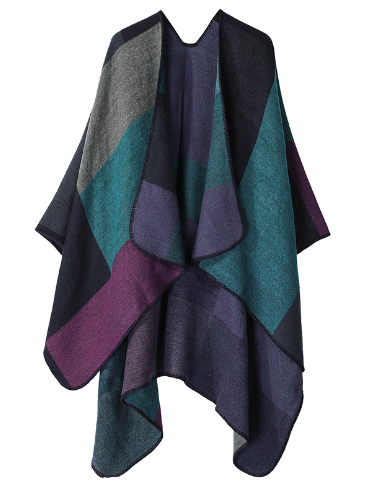 Blå och lila patchwork damponcho cape för damer