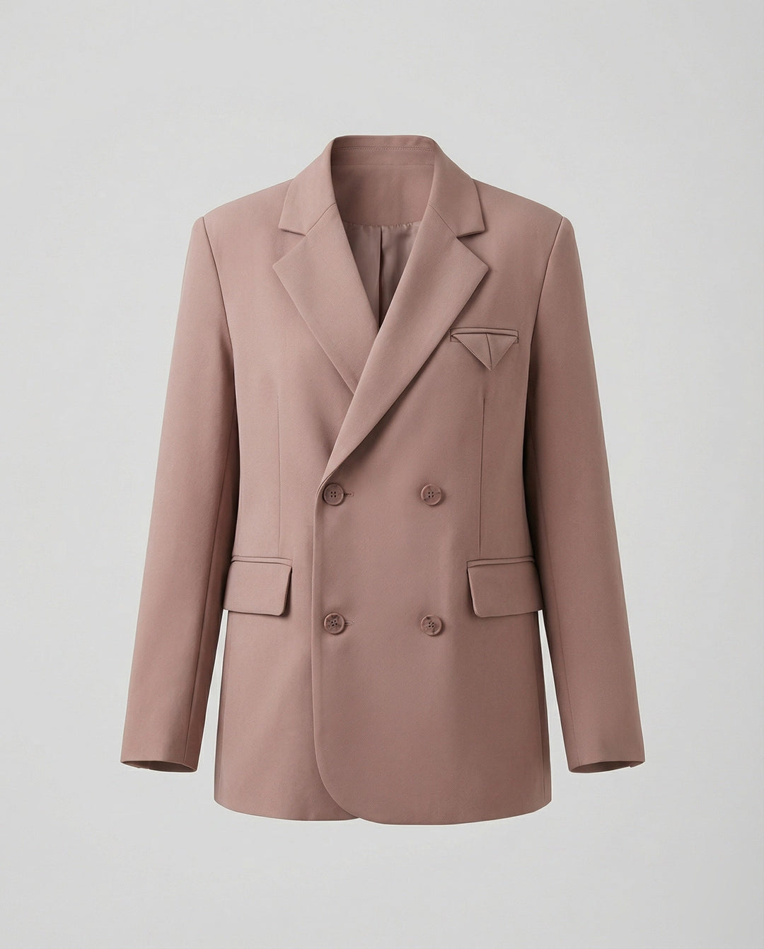 Rosa dam dubbelknäppt blazer med mjuk passform framifrån