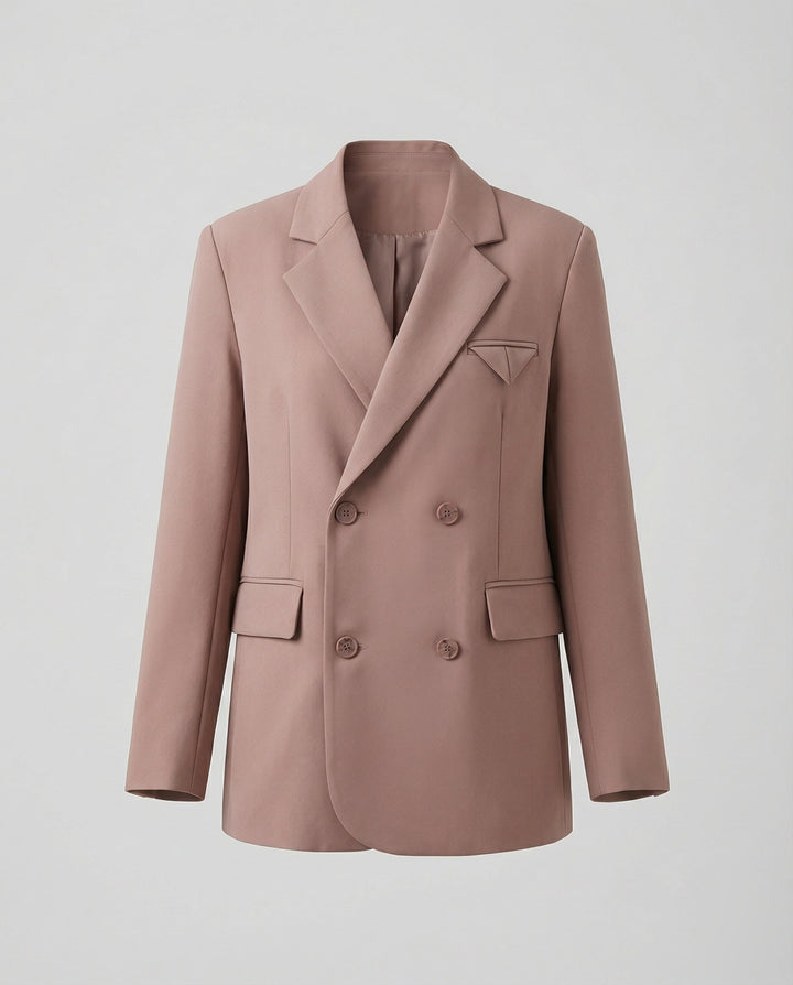 Rosa dam dubbelknäppt blazer med mjuk passform framifrån