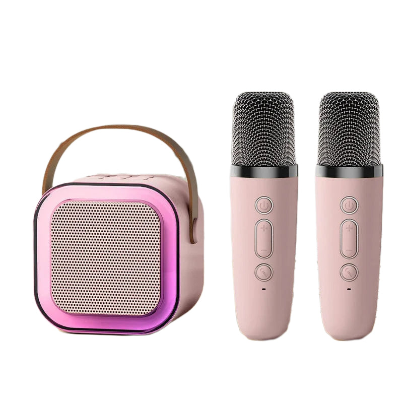 Tekniska knappar och funktioner på den rosa karaokemaskinen