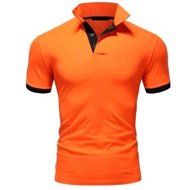 Orange herrpiké med slim fit och svarta detaljer