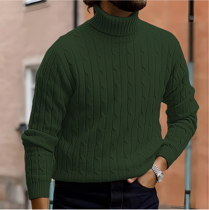 Beige stickad polotröja för män, perfekt som höst- och vintermode