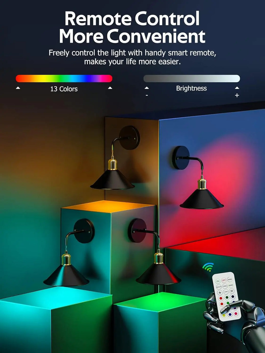 Fjärrstyrda RGB lampor som visar stämningsfullt sken inomhus