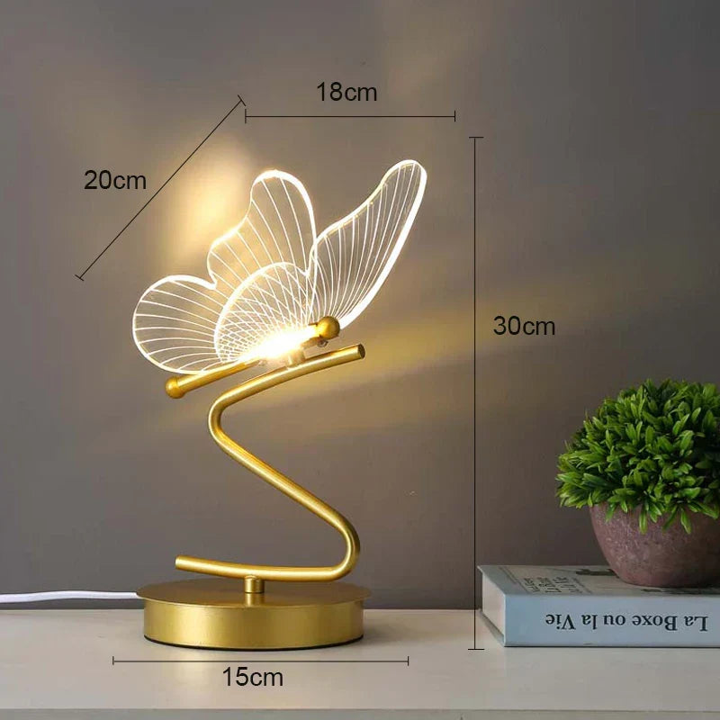 Stämningsfull belysning med bordslampa fjäril guld för sovrummet