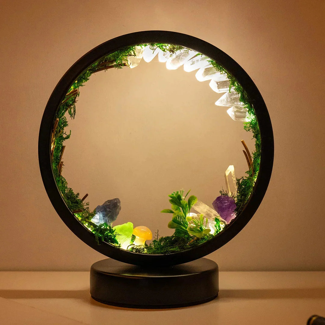 LED-lampa med kristallmönster som skapar en magisk och avslappnande atmosfär.