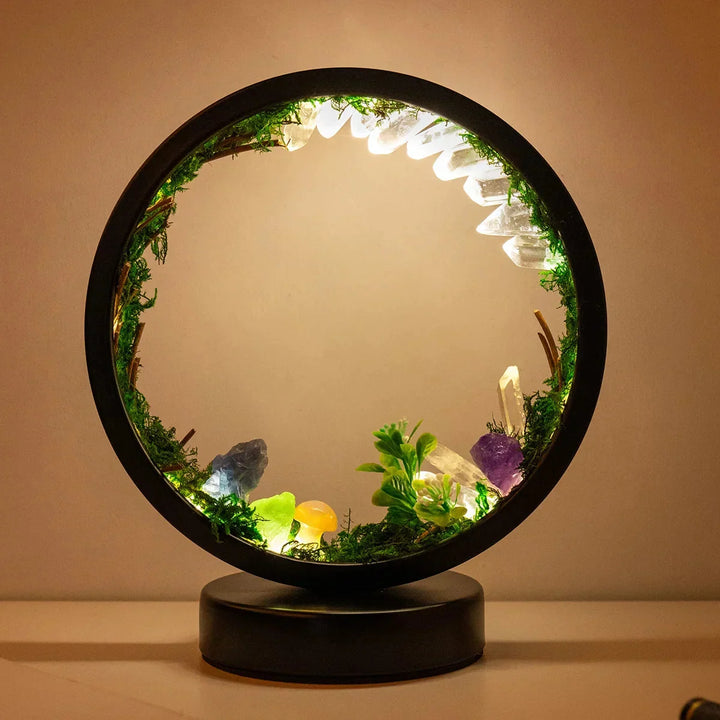 LED-lampa med kristallmönster som skapar en magisk och avslappnande atmosfär.