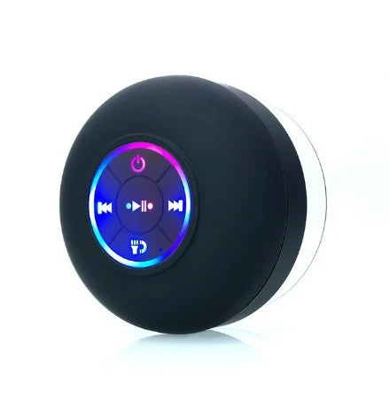 Svart vattentät Bluetooth-duschhögtalare med upplysta kontrollknappar