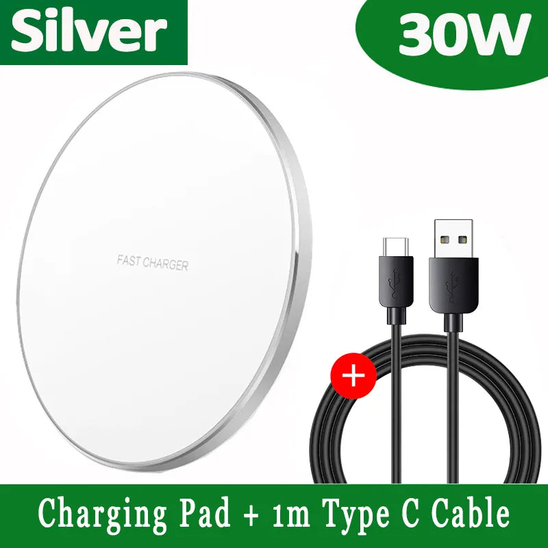 Trådlös laddare för mobil med USB-C anslutning och snabb laddning