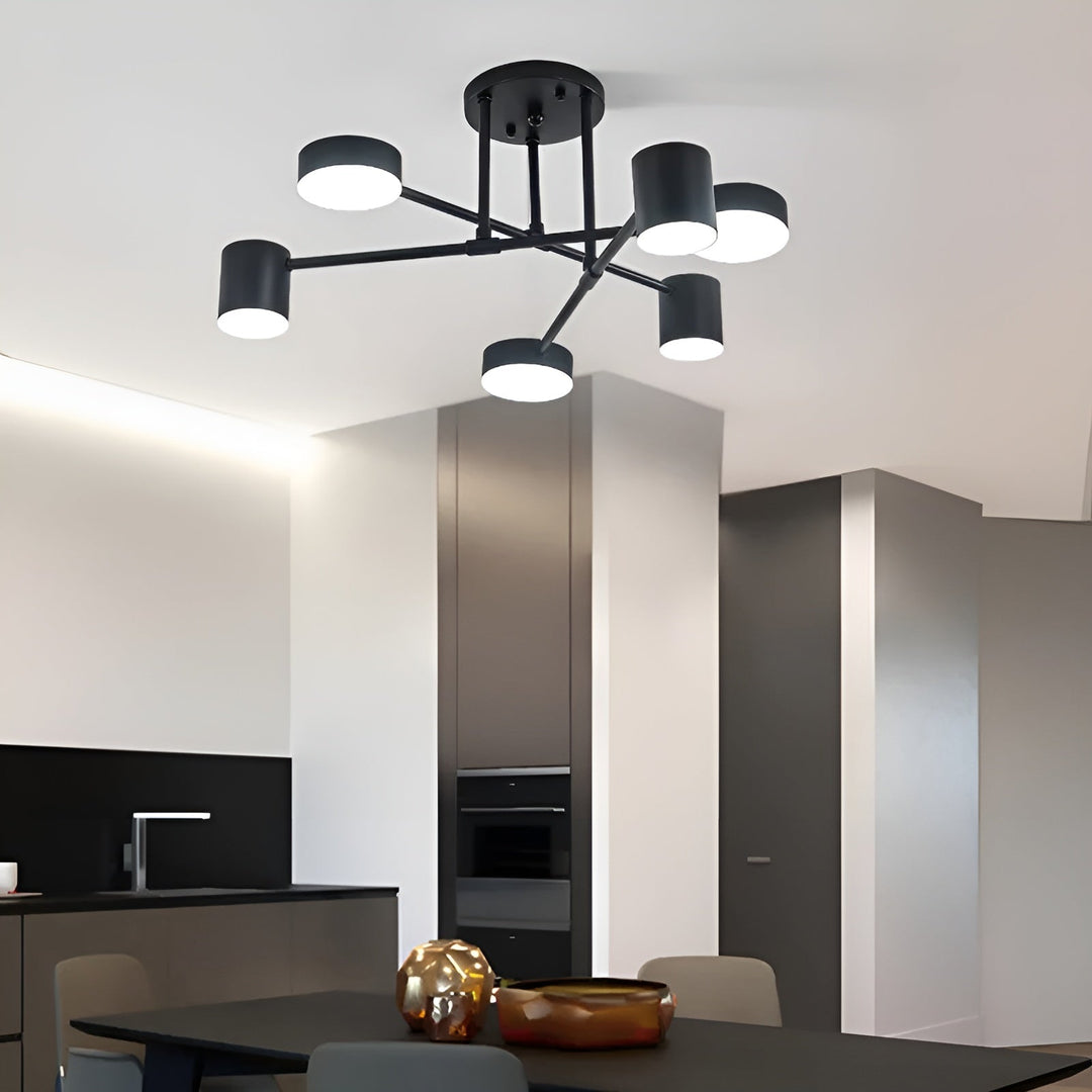 Svart LED-taklampa i en minimalistisk köksmiljö med varm belysning