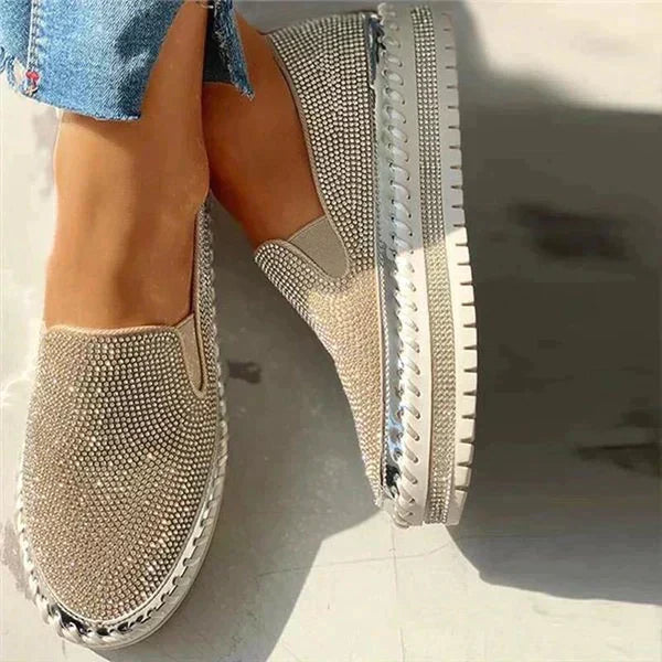 Snygga loafers med glittrande detaljer för dam, bekväma slip-on skor för fest och vardag