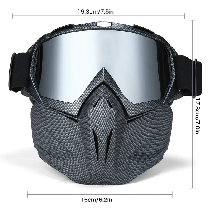 Måttskiss för skidmask med goggles i kolfiberdesign