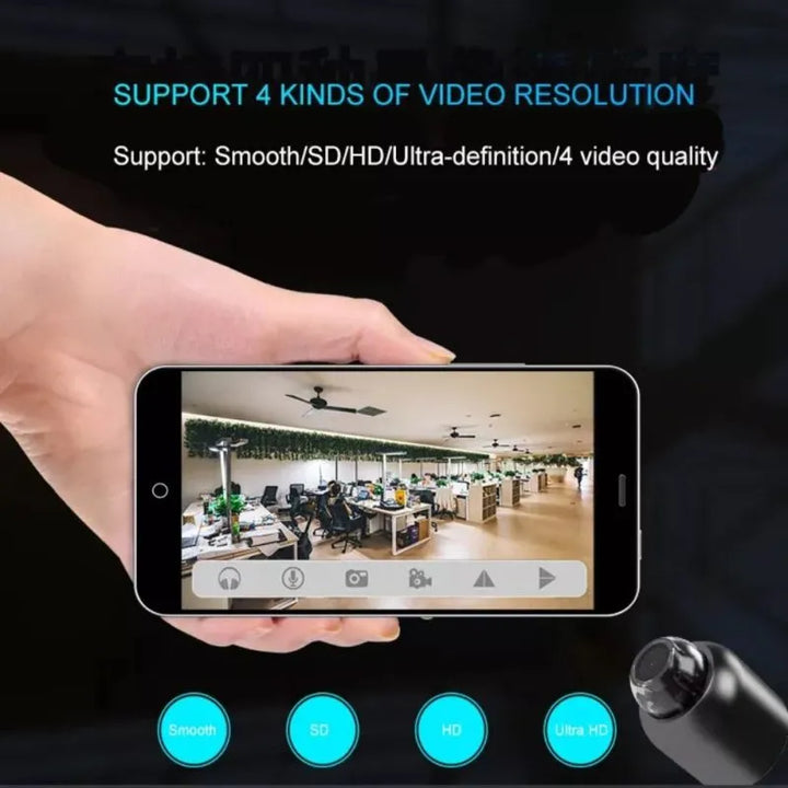 Mini wifi kamera med stöd för flera olika videoupplösningar i mobilapp