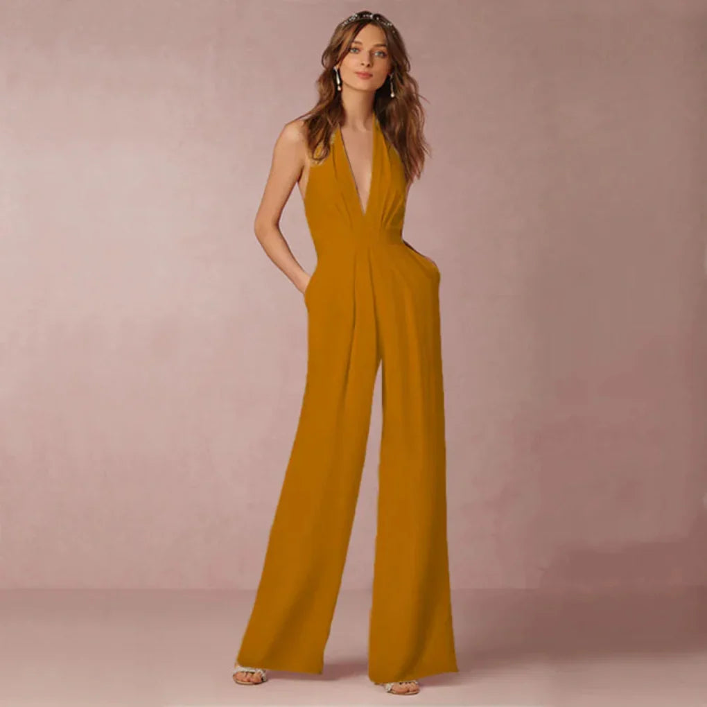 Baksida av rygglös jumpsuit för damer, perfekt för fest