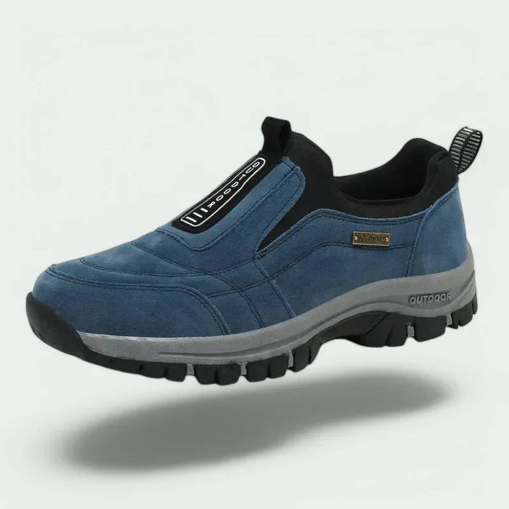 Blå slip-on-sneakers för herrar med bekväm mönstrad sula