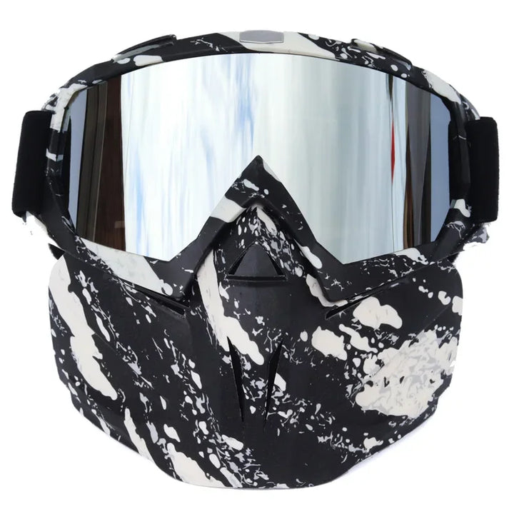 Vindtät skidmask i svart färg med spegelglas för snö och kyla