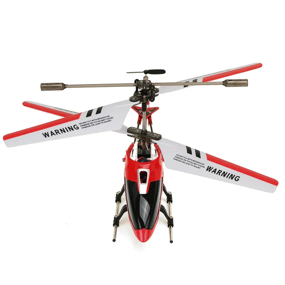 Framifrån visar rotorer och detaljer på den röda RC helikoptern