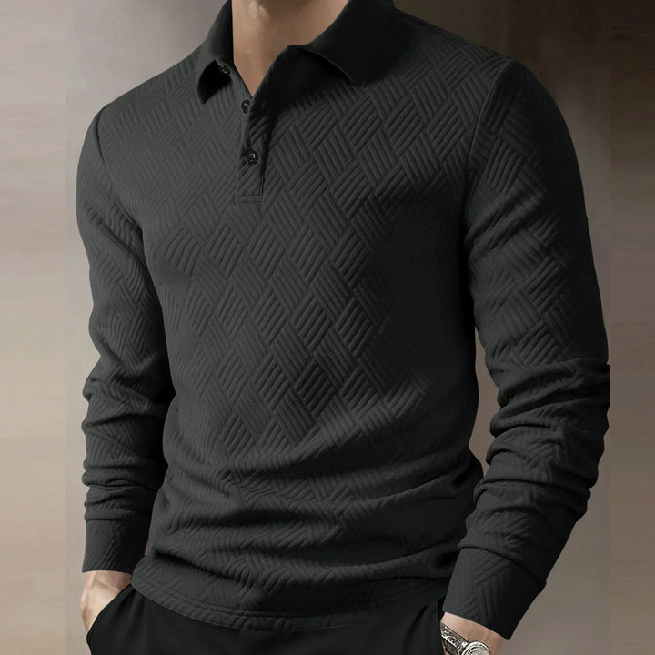 Stilren stickad polotröja med långa ärmar för smart casual