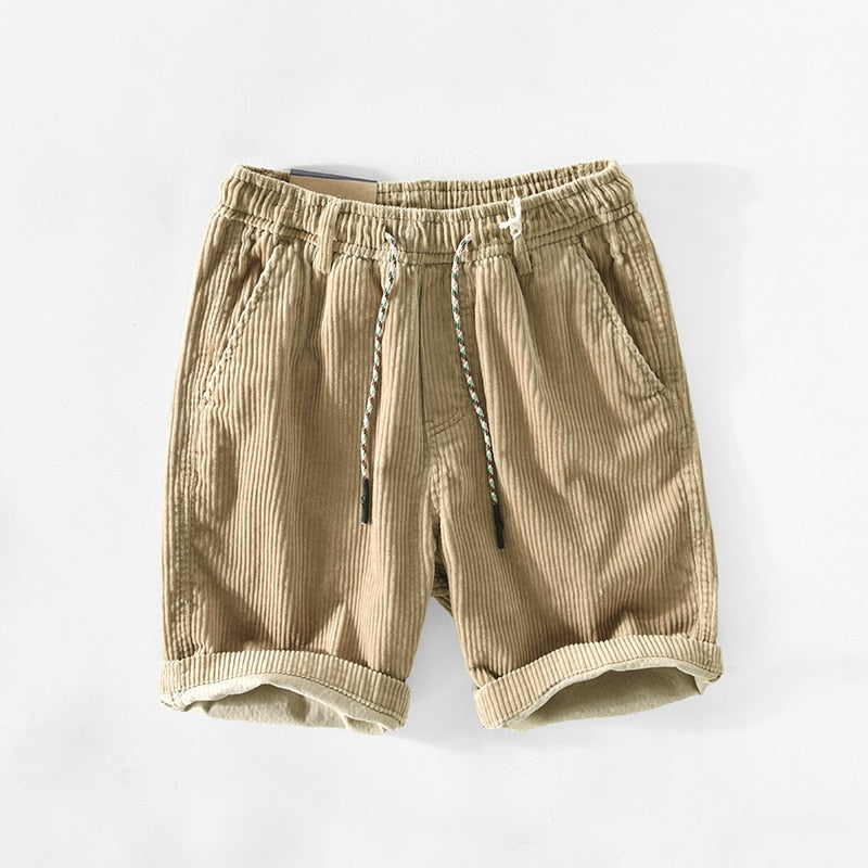 Beige herrshorts i kordtyg med dragsko