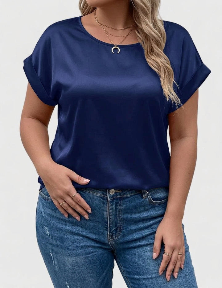 Dam Gwen elegant marinblå blus för vardag och fest