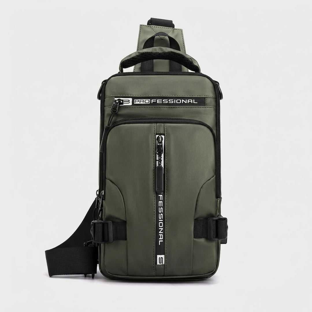 Blå crossbody stöldskyddsväska med USB-laddning och fack