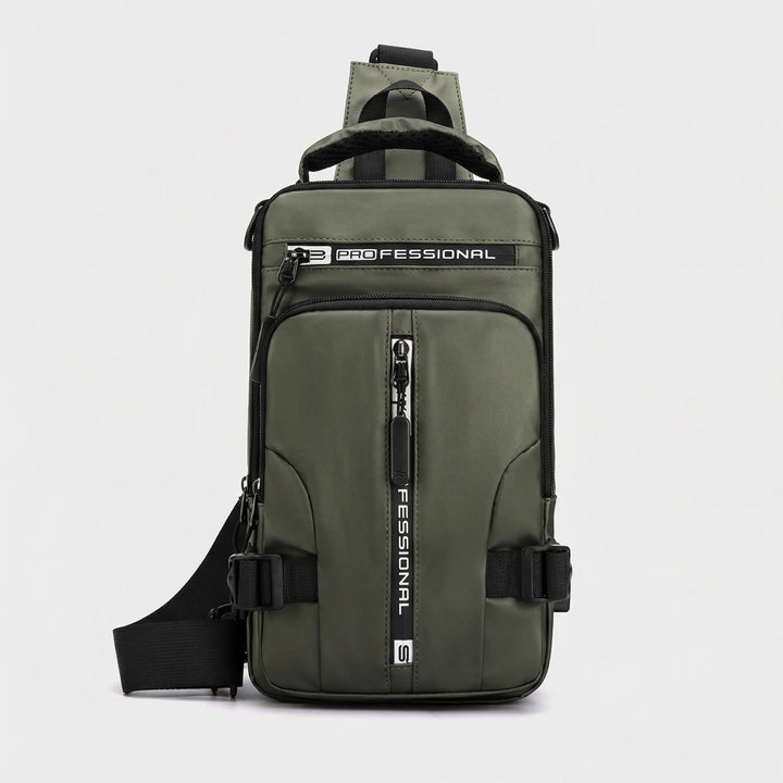 Blå crossbody stöldskyddsväska med USB-laddning och fack